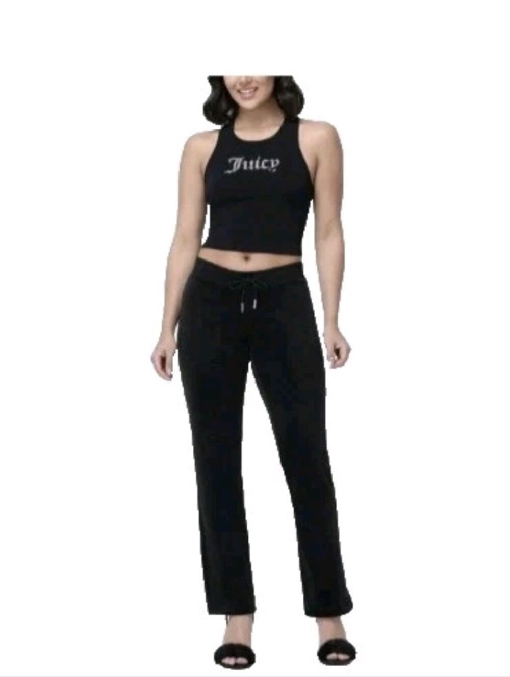 Juicy Couture Racerback Cropped Tank Black Rhinestone Women's Large NWT